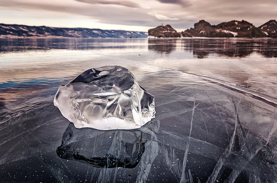 clear glass gemstone, Lake Baikal, ice, lake, nature HD wallpaper