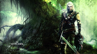 black and gray tree camouflage print textile, The Witcher HD wallpaper