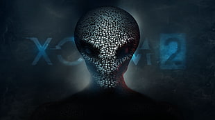 gray and black skull mask, x-com 2, video games, artwork