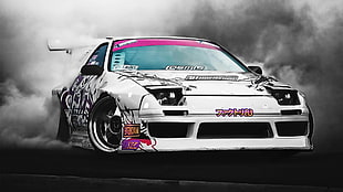white sport car, drift, car, racing, race cars HD wallpaper
