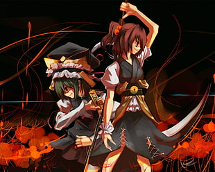 two anime character in action digital wallpaper