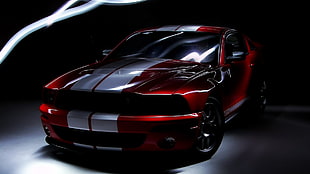 red and gray Ford Mustang GT 500 digital wallpaper