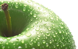 green apple with drop of water close-up photo