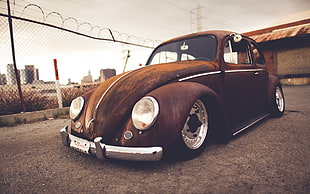 brown Volkswagen Beetle car, Volkswagen, Volkswagen Beetle HD wallpaper