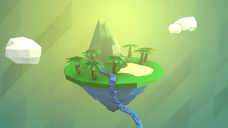 green and blue game application, low poly, nature, digital art HD wallpaper