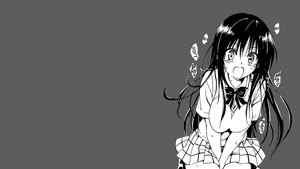school girl anime character holding her skirt drawing HD wallpaper