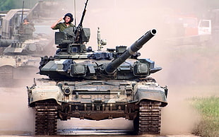 black and green war tank, tank, T-90, military, men