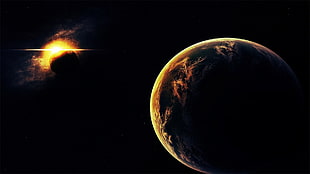 earth and sun digital wallpaper, solar eclipse, planet, space, space art HD wallpaper