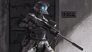 black sniper rifle illustration, sniper rifle, science fiction HD wallpaper