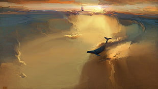 whale on water painting