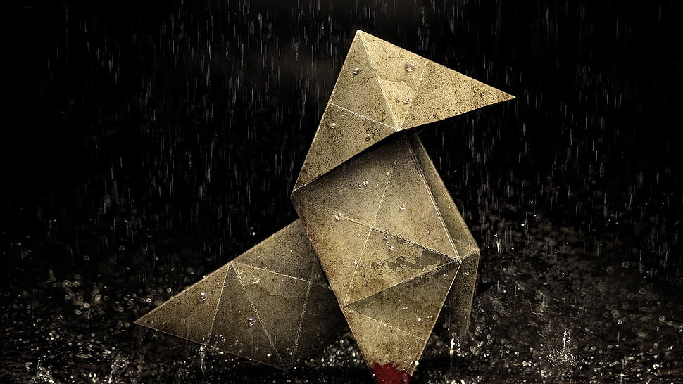 brown paper boat, heavy rain, rain, origami, blood HD wallpaper