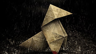 brown paper boat, heavy rain, rain, origami, blood