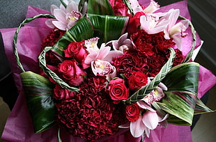 bouquet of red and pink roses