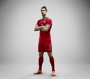 men's red soccer player, Cristiano Ronaldo, soccer, men, sport 
