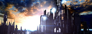 black high-rise building, Stargate Atlantis, science fiction, Stargate, skyscraper