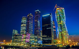 highrise building with LED, Moscow, Russia, city, cityscape