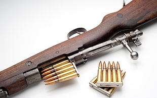brown lever-action hunting rifle, gun, Bolt action rifle HD wallpaper