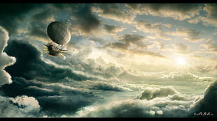 Final Fantasy 9 air ship illustration, airships, fantasy art, sky, clouds HD wallpaper