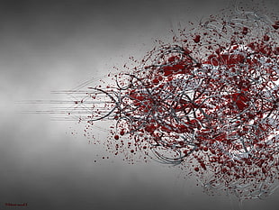 white and red floral textile, abstract, blood spatter