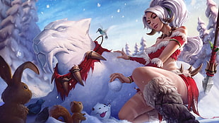 white haired female Mobile Legends character digital wallpaper, League of Legends, Nidalee (League of Legends), video games