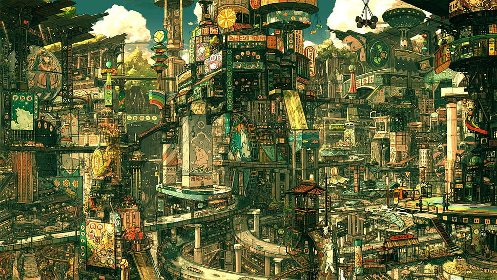 city artwork, playground, anime, Imperial Boy HD wallpaper