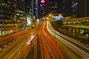 lapse photography of vehicle light during nighttime, hong kong HD wallpaper