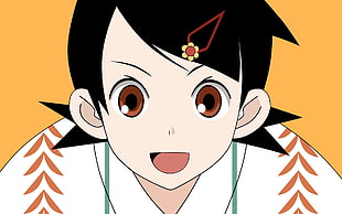 black hair anime character smiling