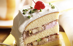 slice of vanilla cherry cake HD wallpaper
