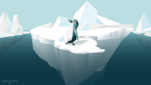 penguin 3D art, macellan, penguins, iceberg, cold