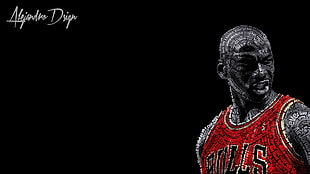 Michael Jordan illustration with text overlay, typographic portraits, Michael Jordan, basketball, Chicago Bulls HD wallpaper