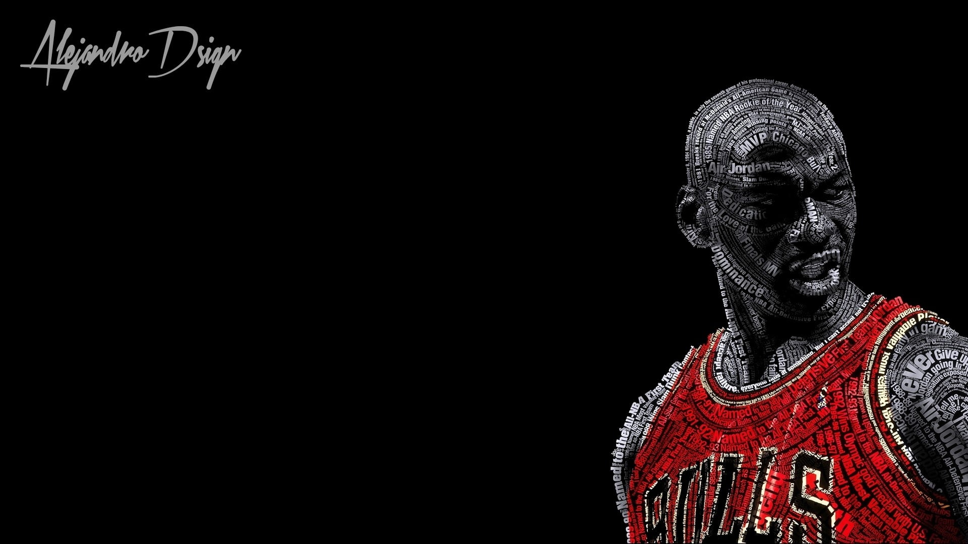 Michael Jordan illustration with text overlay, typographic portraits, Michael Jordan, basketball, Chicago Bulls