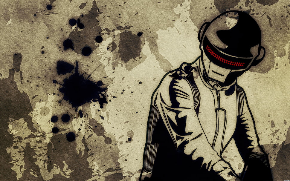 black and white man wearing helmet illustration HD wallpaper