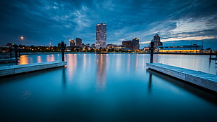 cityscape buildings, Milwaukee, Wisconsin, cityscape, water