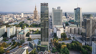 white and brown concrete building, Poland, Warsaw, skyscraper, cityscape