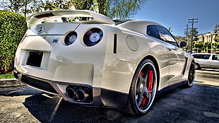 white Nissan coupe, Nissan Skyline GT-R R35, Nissan Skyline GT-R, car, Nissan GT-R