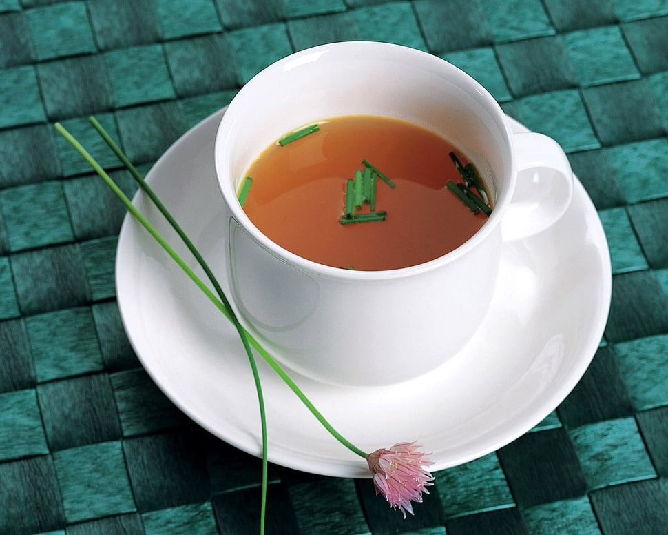 white ceramic teacup and saucer HD wallpaper