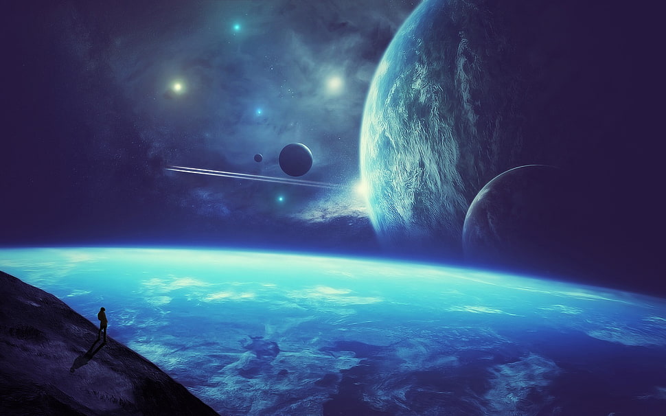 solar system, stars, planet, galaxy, space art HD wallpaper