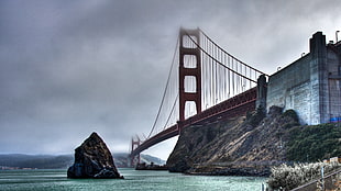 brown bridge, Golden Gate Bridge, mist, San Francisco, river