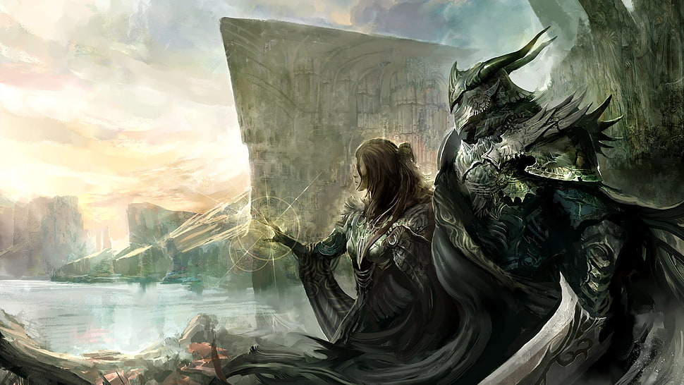 two warrior character graphics artwork, warrior, artwork, armor, sword HD wallpaper