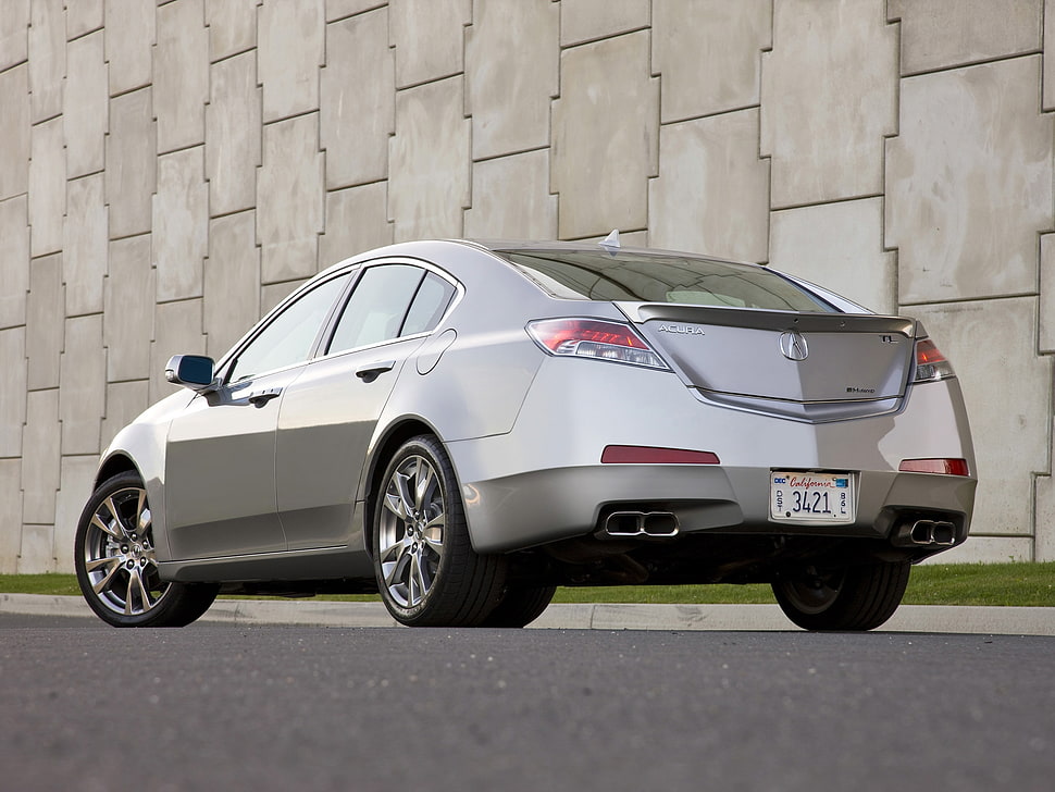 silver sedan near beige wall HD wallpaper