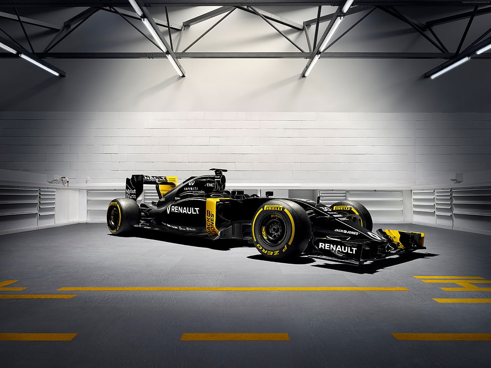 black and yellow Renault coupe HD wallpaper