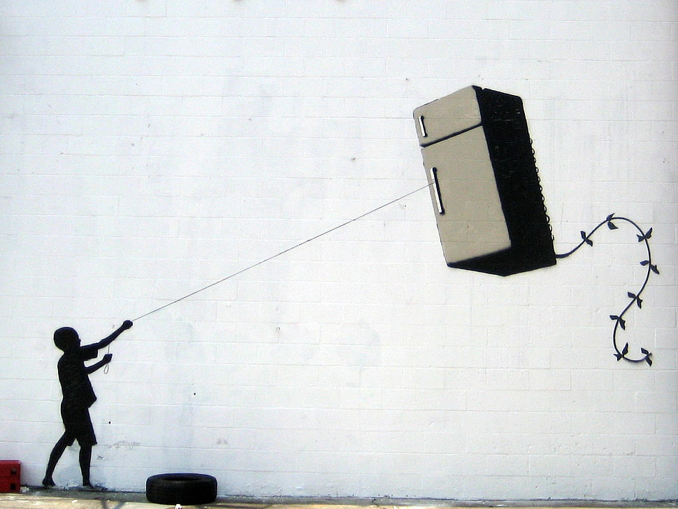 boy holding top-mount refrigerator kite HD wallpaper