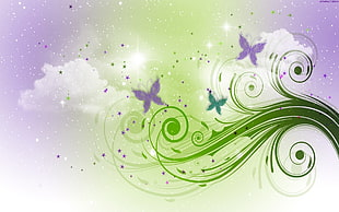 green and purple butterflies illustration