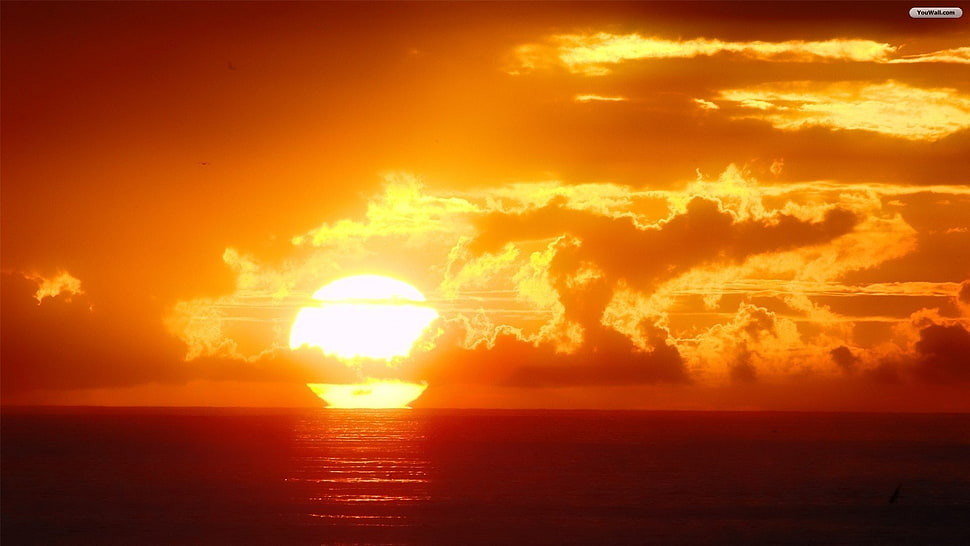 orange sun, sunset, landscape HD wallpaper