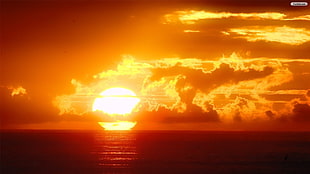 orange sun, sunset, landscape