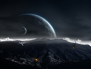 photo of moon and mountain