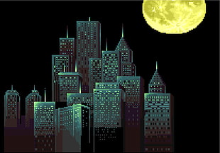 high rise building, pixels, pixel art, cityscape, building