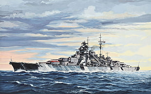 white battleship illustration, Battleship, Bismarck (ship), warship, battleships