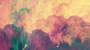 yellow, green, and orange abstract painting, abstract