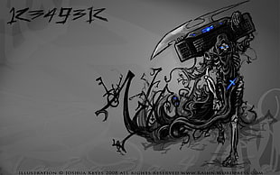 black and gray digital wallpaper, black, white, skeleton